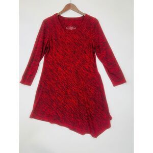 Soma‎ Tunic Top Size Medium Red Stretchy Long Sleeve Asymmetrical Hem Lagenlook